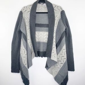 ROXY Gray Stripe Open Front Waterfall Cardigan S